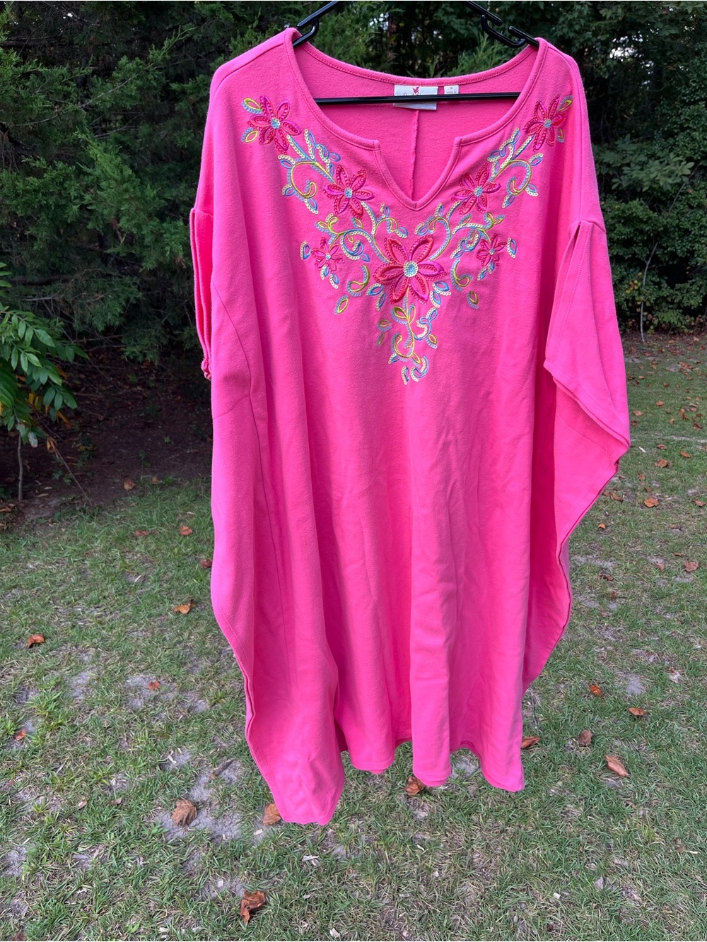 Quacker Factory Hot Pink Embroidered V-Neck Tunic Dress